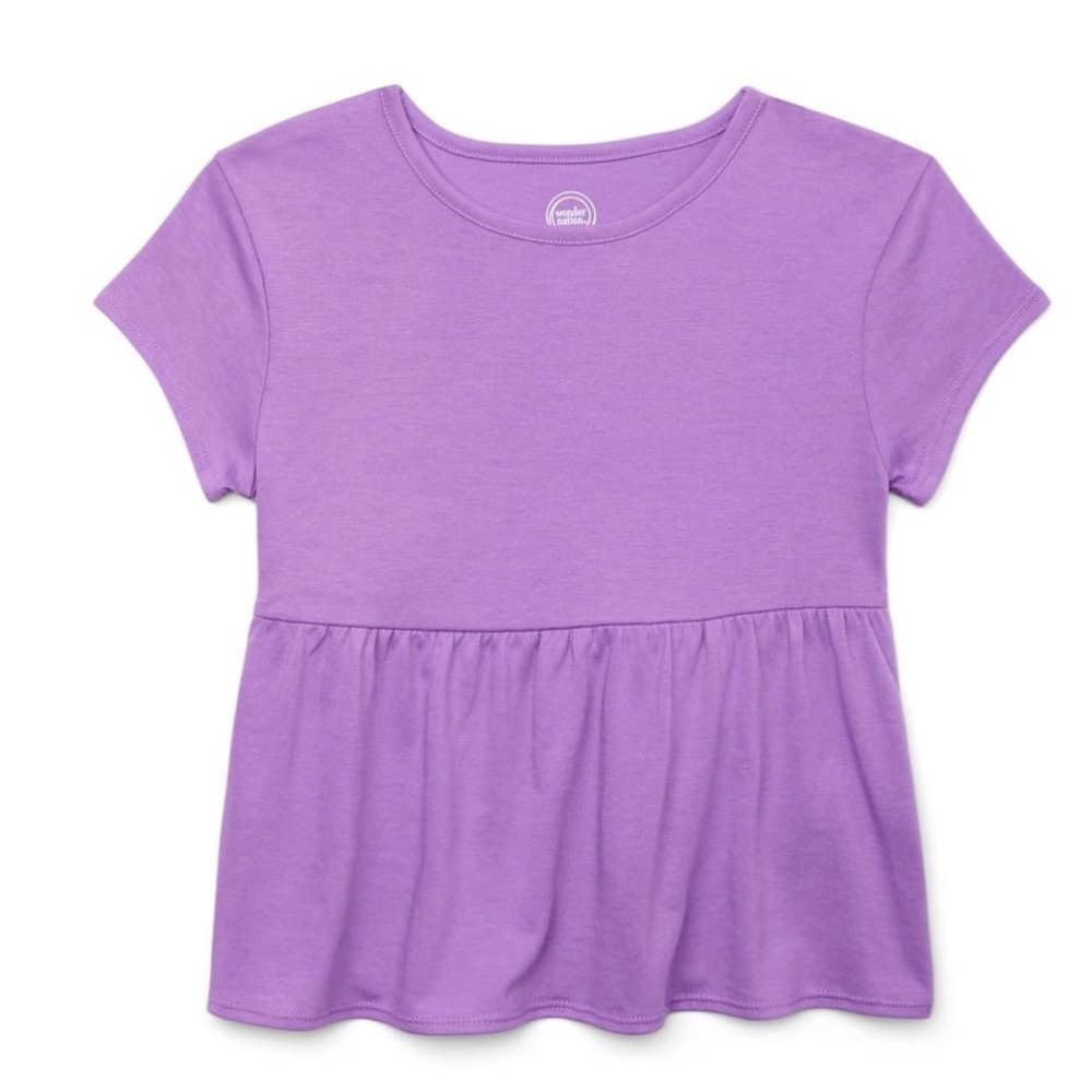 Purple Girls Top Wonder Nation Girls Short Sleeve Peplum Top with Better cotton - Picture 4 of 5